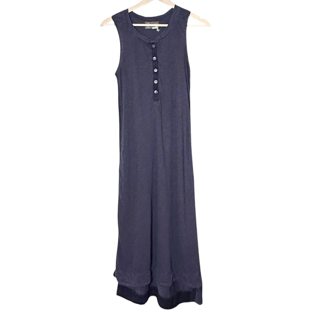 Anthropologie Saturday Sunday Henley Midi Dress Size xs Navy Blue Side Slits